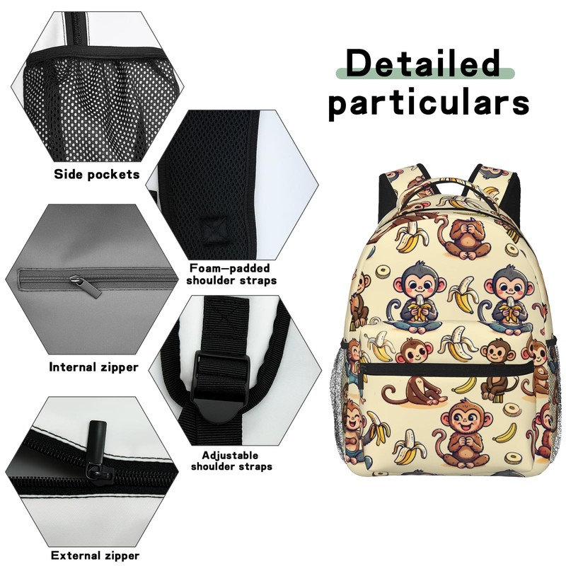 TRYYN Cute Monkey and Banana Casual Backpack, Lightweight Laptop Bag