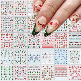 30 Sheets Christmas Nail Stickers 3D Self Adhesive Red Santa Claus Nail Decal for Nail Art Green Christmas Tree Nail Art Stickers Christmas Nail Art Supplies for Women Girls DIY Manicure Decorations