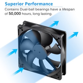 Gebildet 120 mm Black Computer Case Fan, High Performance Cooling, 12 VDC, Low Noise, 2 Pin, PWM, 1200 rpm, Hydraulic Bearing, Quiet, Long Life, Up to 30,000 Hours