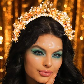 Latious Flower Bridal Crowns and Tiaras Gold Crystal Queen Crown Wedding Headband for Women