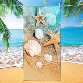 YISUMEI Sea Shells Starfish Beach Towels for Adults Extra Large 180x90cm, Microfibre Quick Dry Towel for Travel Swimming Camping Sports