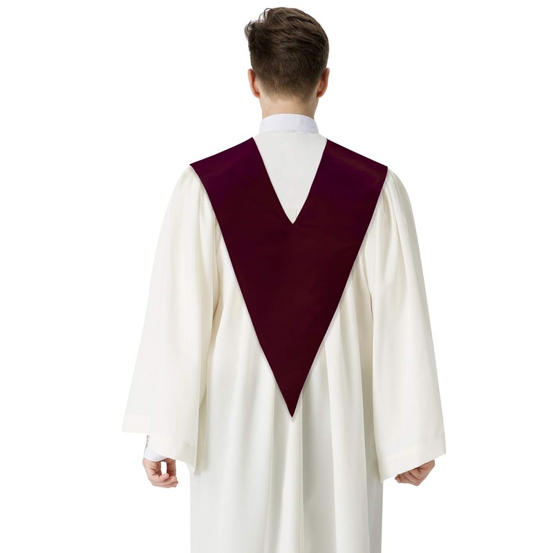 IvyRobes Unisex One-Color V Shape Choir Stole With Cross Maroon
