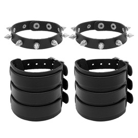 SLEEKEE 1 pair of wide bracelets and 1 pair of studded bracelets, punk style jewellery, fashionable personality bracelets, adjustable bracelets