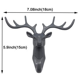 Maydahui 3 PCS Deer Head Wall Hook Antler Hanger Animal Shaped Key Coat Hat Hooks Plastic Home Decoration Black White Grey Heavy Duty for Living Room Bedroom Bathroom
