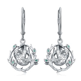 Sloth Earrings Sterling Silver Sloth Dangle Dangling Drop Charm Leverback Earrings Animal Jewelry Gifts for Women