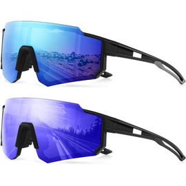 TURBOPEP Polarized Sports Sunglasses for Men and Women, Fishing,Baseball, Running, Cycling, Mountain Bike Sunglass, UV Protection - Color: black/icy blue+black/deep blue