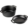 VORRINGARD Pre-seasoned Cast Iron Double Dutch Oven Pot with Skillet