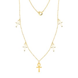 Poshadime Egyptian Ankh Station Necklace Crafted in 925 Sterling Silver 14K Yellow Gold Plated for Women's | Ankh Symbol Necklace | Key of Life Necklace | Gift for Her(18" Inches)
