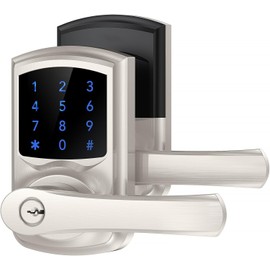 Signstek Keyless Entry Door Lock, Keypad Door-Lock with Code, Electronic Digital Smart Lock for Front Door with Handle, Touchscreen, Satin Nickel