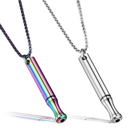 Breathing Necklace, Portable Stress Relief Meditation Mindful Stainless Steel Necklaces, Anxiety Whistle Necklace for Women Men Breathing Exercises Relaxation Gifts (Multicoloured+Silver)