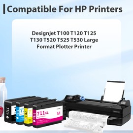711 711XL Ink Cartridge Set 80-ML Replacement for HP DesignJet 711XL T530 T525 T520 T130 T125 T120 T100 Printer Ink (CZ133A CZ130A CZ135A CZ132A, 4-Pack)