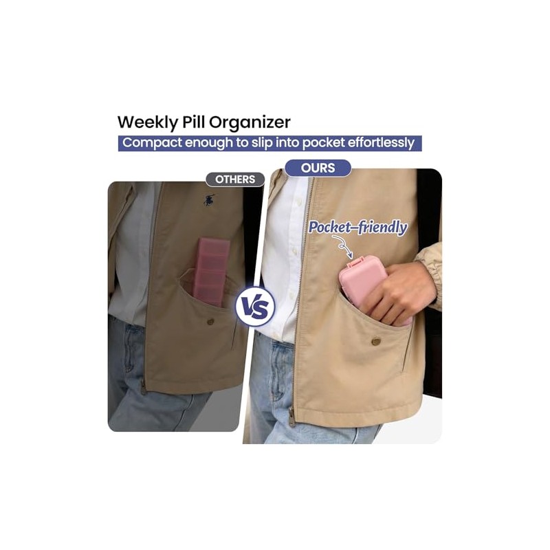 NW Foldable Weekly Pill Organizer Large,Cute & Portable Pill Box