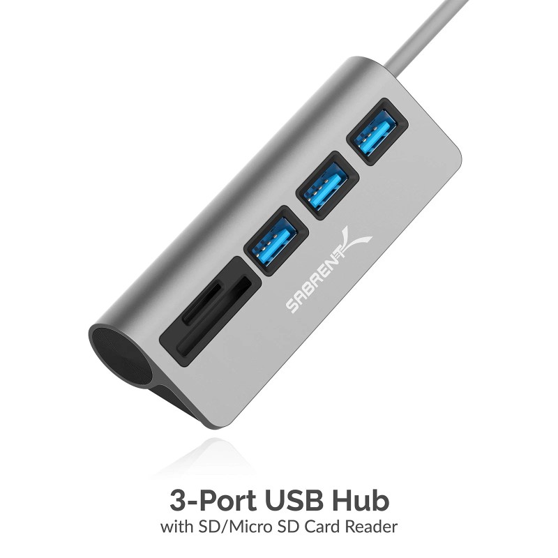 SABRENT 3 Port Usb 3.0 Hub With Card Reader Gray