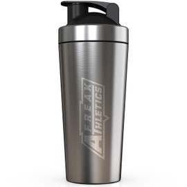 Freak Athletics Premium Insulated Stainless Steel Protein Mixer Shaker Supplement Bottle - Metal and BPA Free Brushed Steel (Stainless Steel)