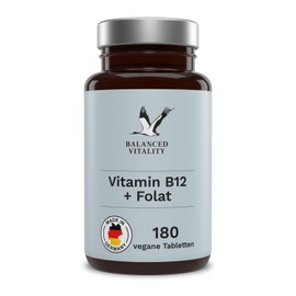 Vitamin B12 + Folic Acid - 500 µg Vit B12 per Daily Dose - 180 Vegan Tablets Annual Supply - Depot with Bioactive Forms - No Additives - Laboratory Tested - Made in Germany Balanced Vitality