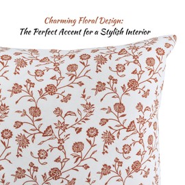 Floral Throw Pillow Covers Vine & Flowers Cushion Covers Rustic GrandMillennial Vintage Style Pillow Cases Home Decor for Sofa Couch Bed 20”x20” Set of 2 Cream White & Brown Classic Botanical Design