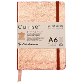 Clairefontaine 400090C Notebook with Mother of Pearl Effect with Soft Leather Cover DIN A6 10.5 x 14.8 cm 72 Sheets Blank Elasticated Closure Bookmark 1 Piece Cherry Red Cuirisé, Carnet souple A6, 144 pages Uni Cuivre
