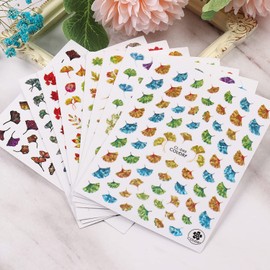 8 Sheets Maple Leaf Nail Art Stickers Fall Designs Nail Decals 3D Self Adhesive Stickers Nail Art Supplies Leaves of Colors Stickers for Women Girl Nails Decorations Manicure