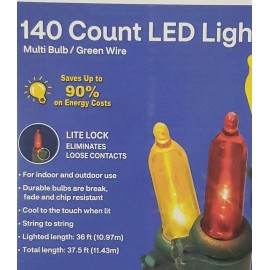 Merry Brite 140 Count LED Mini-Style Light Multi Bulb / Green Wire