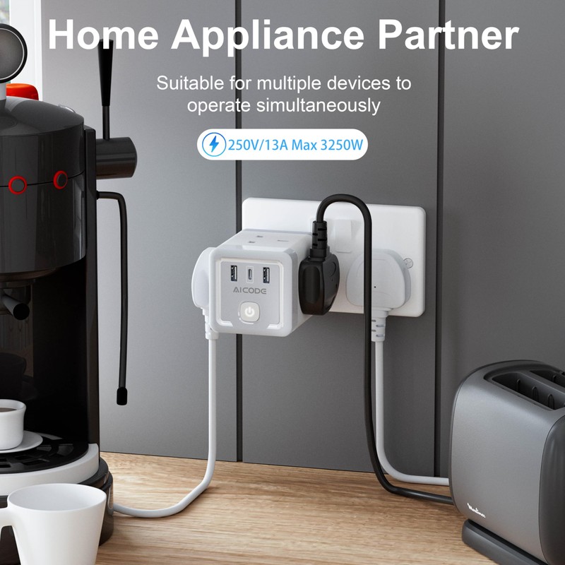 Multi Plug Adapter with 3 USB, AICODE 4 Way Multi