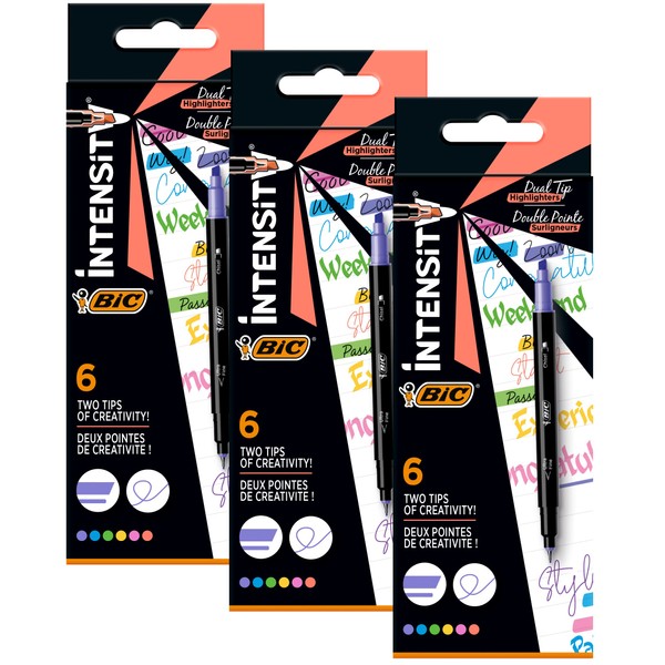 BIC Intensity Dual Tip Highlighter - in 6 Farben, 3