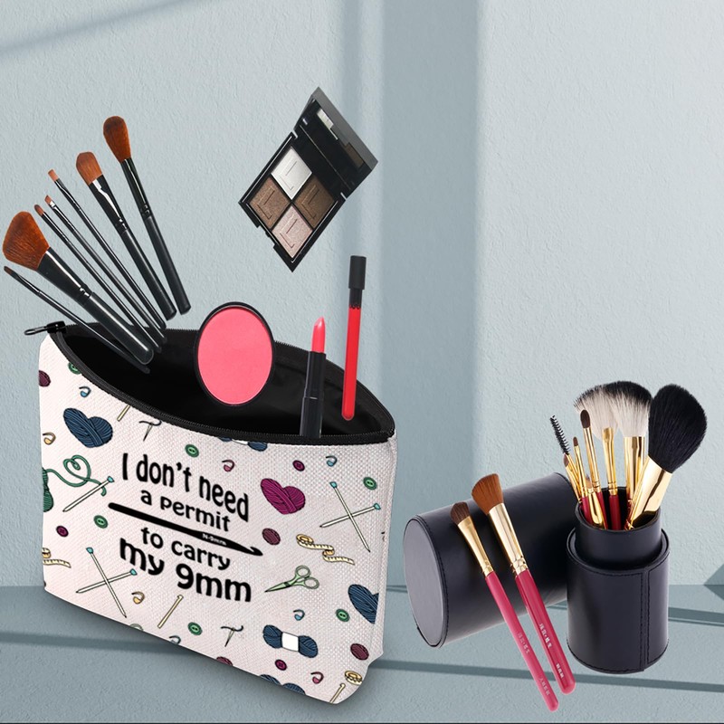 PWHAOO Funny Knitting Cosmetic Bag I Don't Need A Permit