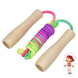 Premium Skipping Rope Children, Linkgood 260 cm Rope Skipping Rope Kids with Wooden Handle for Boys and Girls, Adjustable Rainbow Skipping Rope, Ideal School Gift, Birthday Gift
