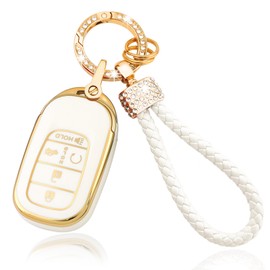 Aoocar TPU Key Fob Cover with Bling Keychain, Compatible with Honda Accord Civic HR-V CR-V Pilot Sport SI EX EX-L Touring 2022 2023 2024 2025 2026, 4/5 Button, White