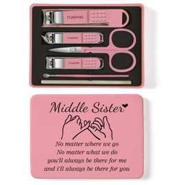 Nail Clippers and Beauty Tool Portable Set Nail Clipper Set Martensitic Stainless Steel Manicure Set 6 in 1 Sisters Gifts Suitable for Home, Workplace, Outdoor Travel,Etc.（Middle Sister Pink）