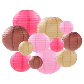 Capesaro Pink Brown Paper Lanterns Decorative 12 Pieces Party Hanging Decorations for Western Cowgirl Party Birthday Retro Rodeo Party Accessories for Girls Baby Shower Western Room Decoration