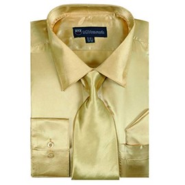 Milano Moda Satin Classic Dress Shirts with Tie & Hankie SG08-Gold-17-17 1/2-34-35