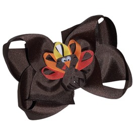 Jumbo Thanksgiving Turkey Ribbon Boutique Hair Bow with Tails 6"