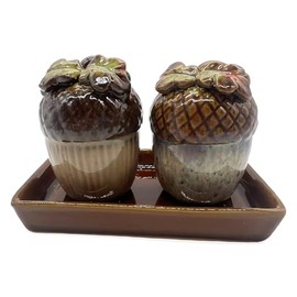Acorns Ceramic Salt and Pepper Shaker Set with Tray