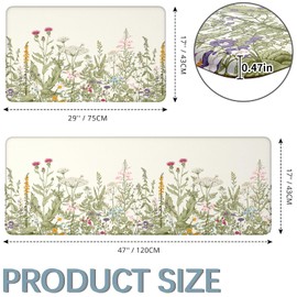 MAYHMYO Anti Fatigue Kitchen Mat for Floor Set of 2 Colorful Floral Plants Cute Vintage Comfort Mats Cushioned Non Slip Waterproof Kitchen Rugs Standing Kitchen Mats for Floor House Sink Office