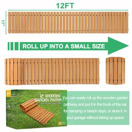 RELIANCER 12' Wooden Garden Pathway,Outdoor Roll Out Cedar Straight Walkway,Patio Path Decorative Garden Boardwalk Walkways,Weather-Resistant Roll Up Beach Wood Road Floor,Wedding Party Pathways