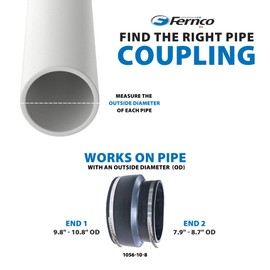 Fernco P1056-10-8 Flexible PVC Pipe Coupling for Cast Iron, Plastic or Steel to Cast Iron, Plastic or Steel Plumbing Connections