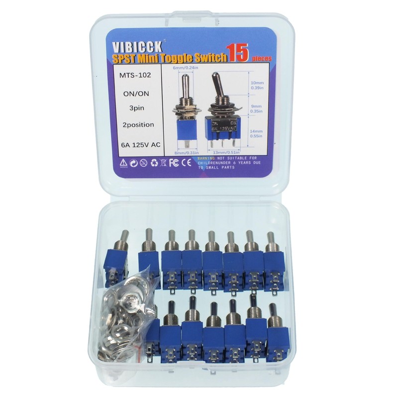 VIBICCK 15PCS SPST Mini Toggle Switch Miniature ON/ON 2 Pin