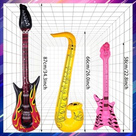 10 Pieces Inflatable Music Instrument Party Props Set Includes Saxophone, Bass, Microphone, Rock Electric Guitar and Recorder for All Music-Themed Gatherings
