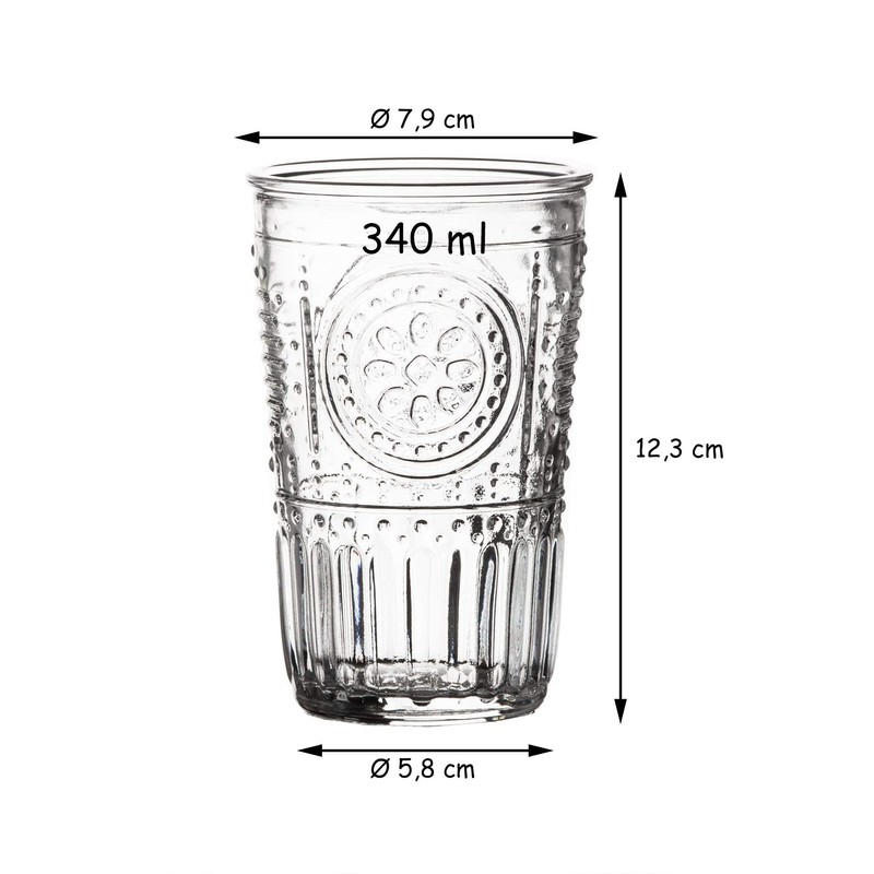 Bormioli Rocco Romantic Set Of 6 Tumbler Glasses, 11.5 Oz.