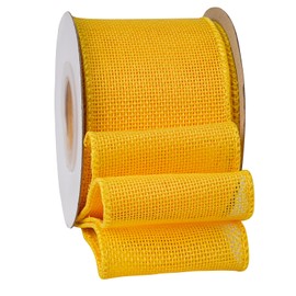 Yellow Burlap Ribbon 2-1/2 Inch, Solid Ribbon with Wired Edge for Valentine's Day Decoration, Big Bow, Outdoor Wreath, 10 Yards/Roll.