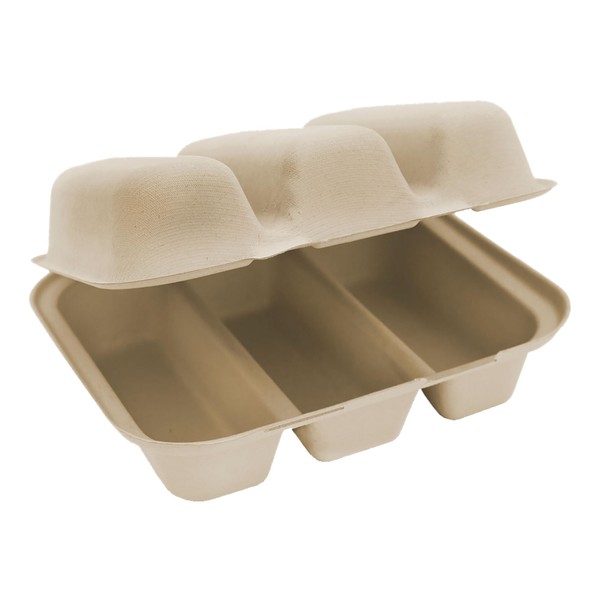 World Centric 8"x7"x3" Compostable Taco Box, 3-Compartment - Case of