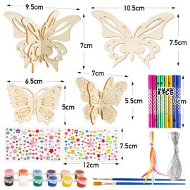 BOFUNX 16 Stücke Schmetterling Windspiel Bastelset für Kinder Schmetterlinge Windspiel Basteln DIY Schmetterling Holz Bastelsets für Frühling Mädchen Junge Geschenk