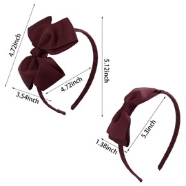 phnydreg Girl Dark Red Hair Bow Accessories 18 Pieces Uniform Hair Bows Hair Clips Headband for School Toddler Girls