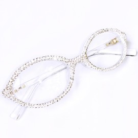 ICARA Fashion Rhinestone bling Reading Glasses for Women Retro Oval Reader Trendy Diamond Party Magnifying Glasses (WHITE, 2, x)