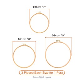 PATIKIL 3 Pieces Embroidery Hoops Round Adjustable Beach Wood Circle Cross Stitch Hoop Ring Bulk for Embroidery Art Craft Handy Sewing Decoration(BeechHoop 7-9)