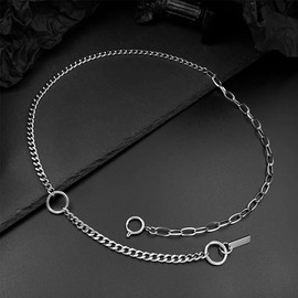 WASAIE Stainless Steel Pendant Necklaces for Men, Silver Choker Y Jewelry Paperclip Paper-clip Link Chain Necklace Adjustable Charm 22" Women Trendy Cuba Metal Pendant Necklace For Gift