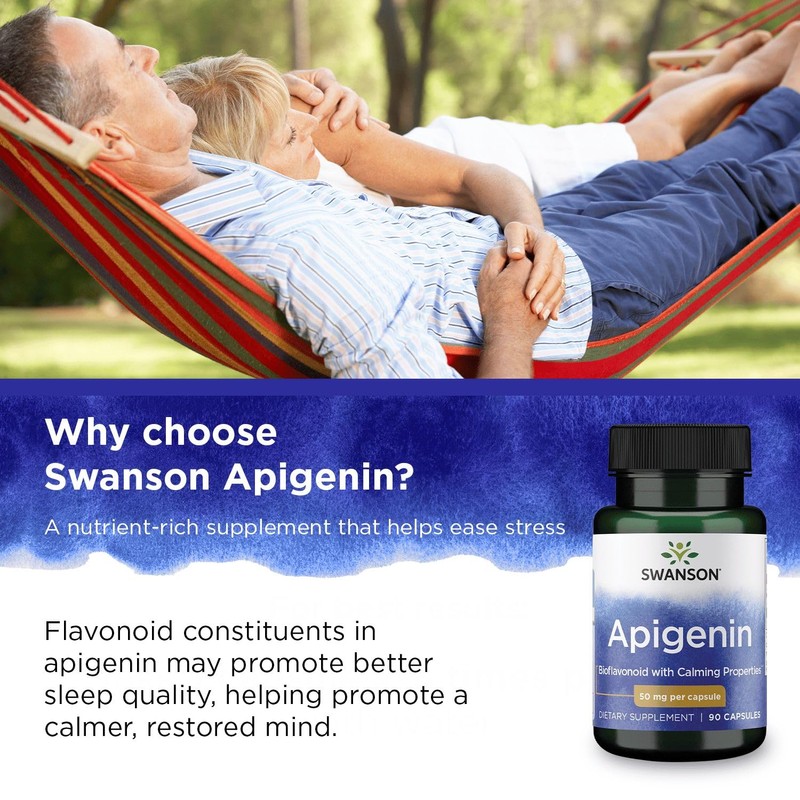 Swanson Apigenin Supplement, 50mg Capsules (90 Count), Helps Promote Sleep,