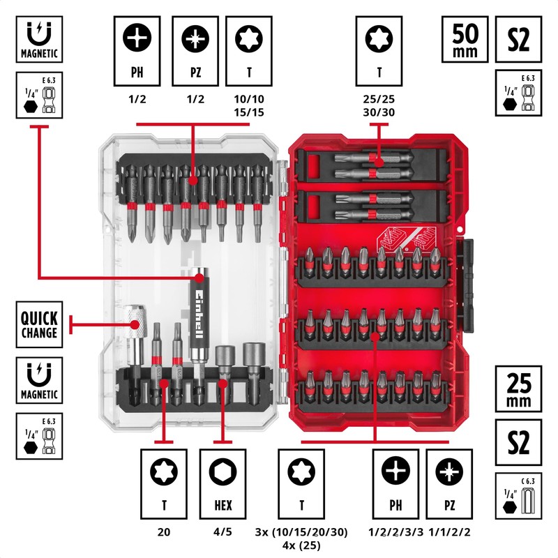 Original Einhell M-CASE 42-Piece Bit Set (25 mm Bits, 50