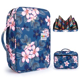 YOUSHARES 300 Slots Color Pencil Case - Pen Case Organizer with Handy Wrap & Zipper, Multilayer Holder for Prismacolor Colored Pencils & Gel Pen (Magnolia)