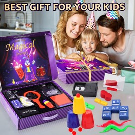 Skirfy Magic Kit-75+ Magic Tricks for Kids Age 6-8,Perfect Magic Toys for Kids,Featuring with Floating Vase,Double Magic Bag,Magic Mirror-Great Birthday Gifts for Boys Girls